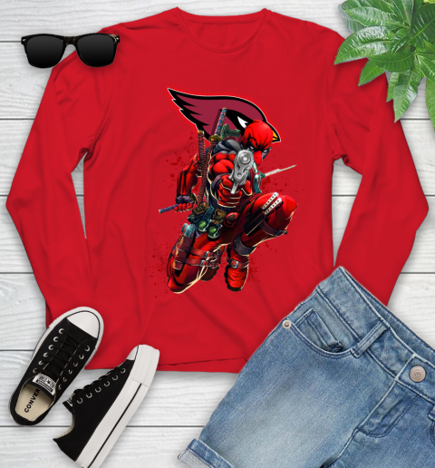 NFL Deadpool Marvel Comics Sports Football Arizona Cardinals Youth Long Sleeve 11