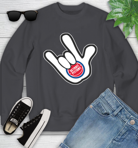 Detroit Pistons NBA Basketball Mickey Rock Hand Disney Youth Sweatshirt 6