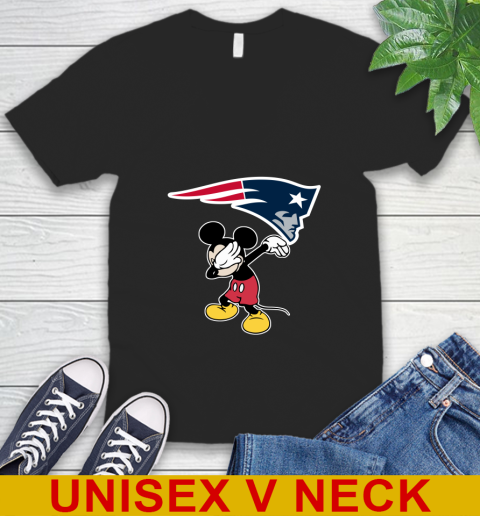 New England Patriots NFL Football Dabbing Mickey Disney Sports V-Neck T-Shirt 2