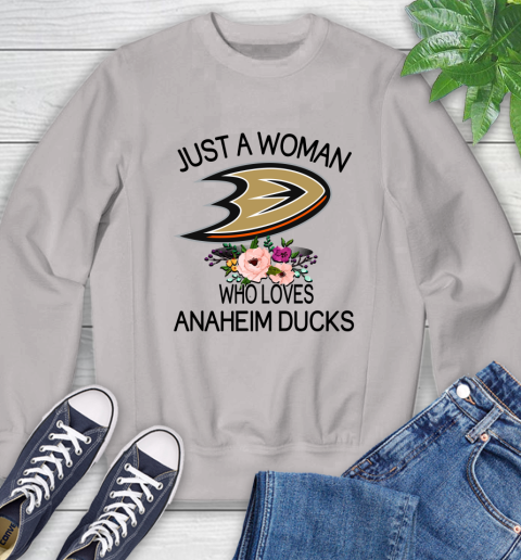 NHL Just A Woman Who Loves Anaheim Ducks Hockey Sports Sweatshirt 9