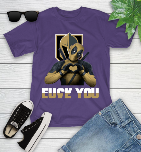 NHL Vegas Golden Knights Deadpool Love You Fuck You Hockey Sports Youth T-Shirt 3