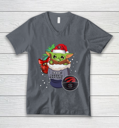 Toronto Raptors Christmas Baby Yoda Star Wars Funny Happy NBA V-Neck T-Shirt 5