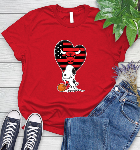 Chicago Bulls NBA Basketball The Peanuts Movie Adorable Snoopy Women's T-Shirt 9
