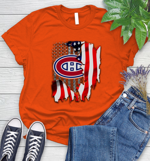 Montreal Canadiens NHL Hockey American Flag Women's T-Shirt 3