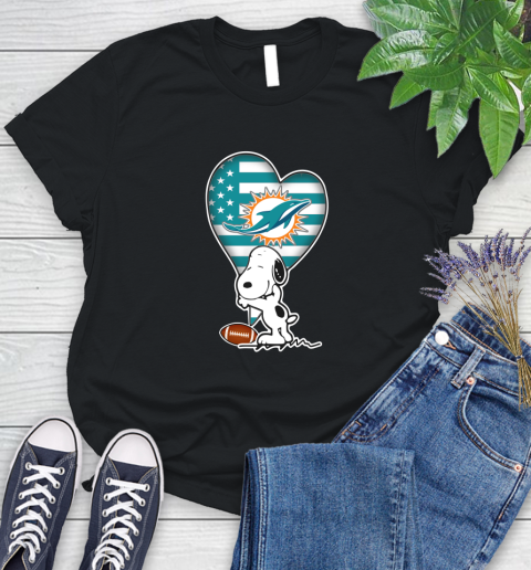Miami Dolphins NFL Football The Peanuts Movie Adorable Snoopy Women's T-Shirt 2