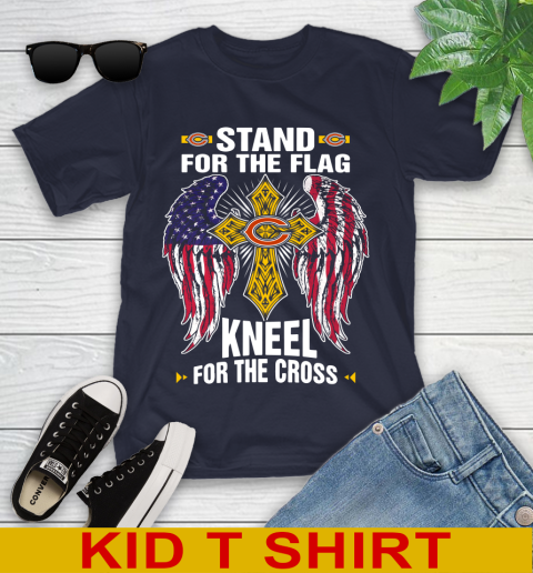 NFL Football Chicago Bears Stand For Flag Kneel For The Cross Shirt Youth T-Shirt 2