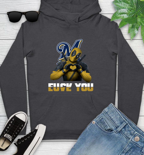 MLB Milwaukee Brewers Deadpool Love You Fuck You Baseball Sports Youth Hoodie 8