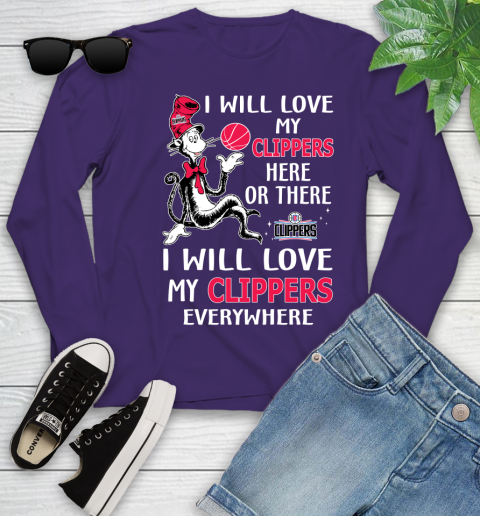 NBA Basketball LA Clippers I Will Love My Clippers Everywhere Dr Seuss Shirt Youth Long Sleeve 4