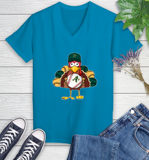 Oakland Athletics Turkey thanksgiving Women's V-Neck T-Shirt 7