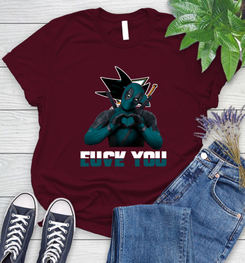 NHL San Jose Sharks Deadpool Love You Fuck You Hockey Sports Women's T-Shirt 7