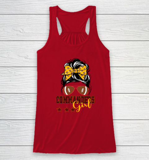 Retro Commanders Girl Messy Bun Sports Fan Team Matching Racerback Tank 3
