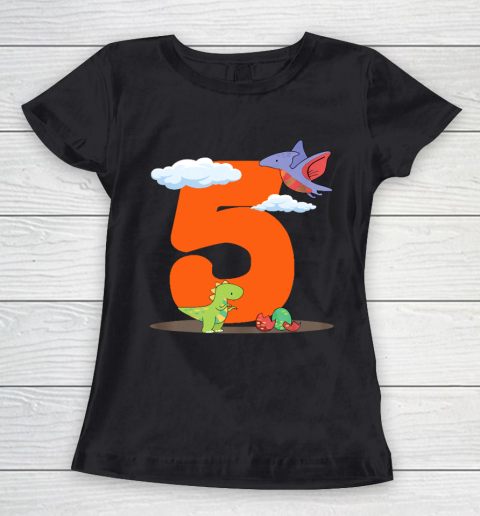 Kids 5th Birthday Cute Dinosaur Gift Girl Boy 5 Years Old Women's T-Shirt
