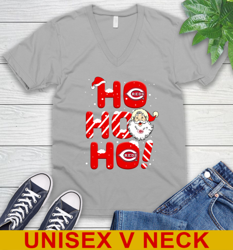 Cincinnati Reds MLB Baseball Ho Ho Ho Santa Claus Merry Christmas Shirt V-Neck T-Shirt 3