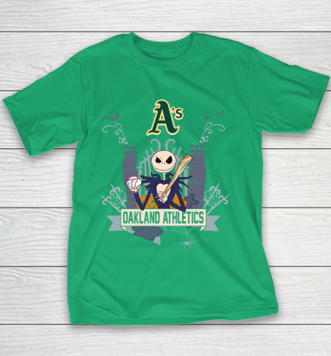 MLB Oakland Athletics Baseball Jack Skellington Halloween Youth T-Shirt 3