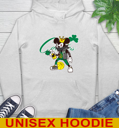 Boston Celtics NBA Basketball Mickey Peace Sign Sports Hoodie