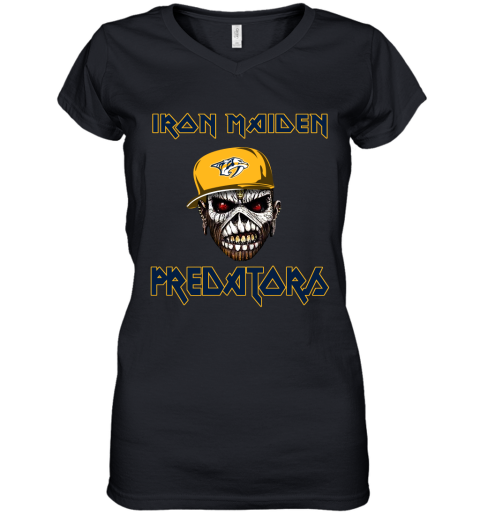 NHL Nashville Predators Iron Maiden Rock Band Music Hockey Sports 7VNBkklpyAq women v neck t shirt 39 95 151514 front black
