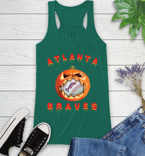 MLB Atlanta Braves Halloween Pumpkin Baseball Sports Racerback Tank 7