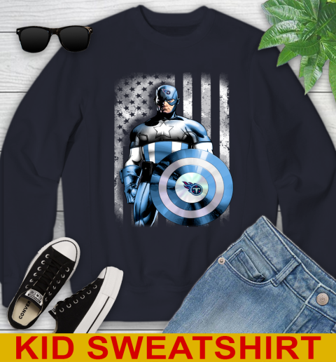 Tennessee Titans NFL Football Captain America Marvel Avengers American Flag Shirt Youth Sweatshirt 2