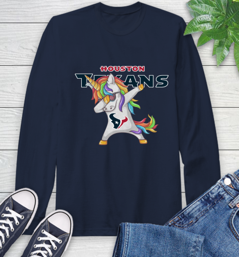 Houston Texans NFL Football Funny Unicorn Dabbing Sports Long Sleeve T-Shirt 4