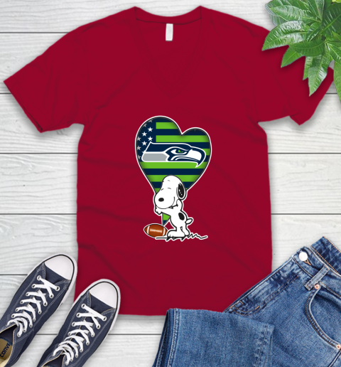 Seattle Seahawks NFL Football The Peanuts Movie Adorable Snoopy V-Neck T-Shirt 8