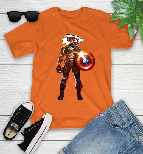 NFL Captain America Marvel Avengers Endgame Football Sports Kansas City Chiefs Youth T-Shirt 7