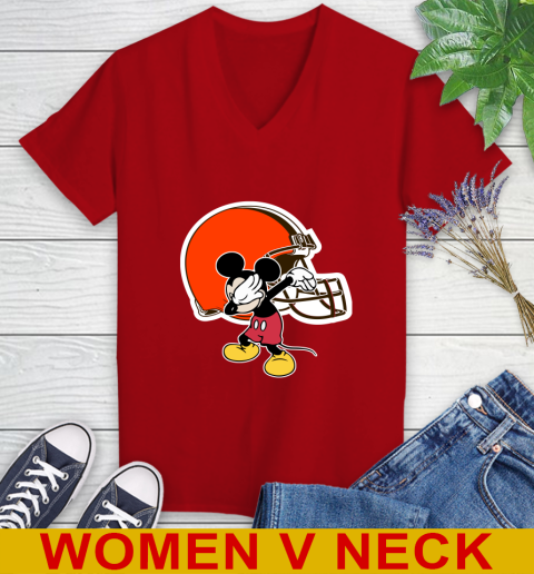 Cleveland Browns NFL Football Dabbing Mickey Disney Sports Women's V-Neck T-Shirt 12