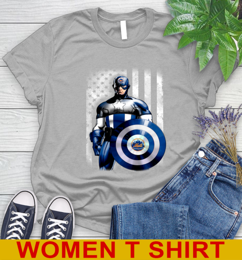 New York Mets MLB Baseball Captain America Marvel Avengers American Flag Shirt Women's T-Shirt 5