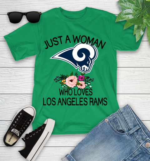 NFL Just A Woman Who Loves Los Angeles Rams Football Sports Youth T-Shirt 3