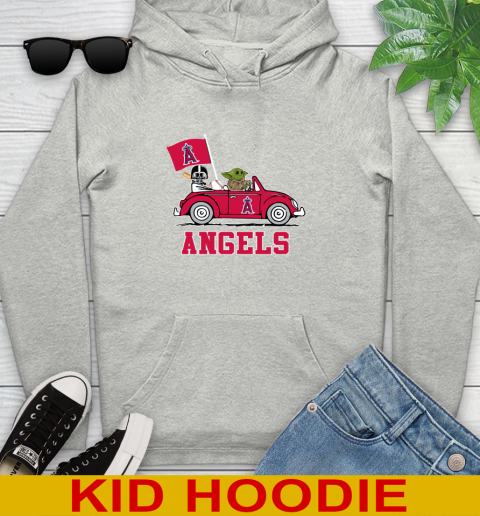 MLB Baseball Los Angeles Angels Darth Vader Baby Yoda Driving Star Wars Shirt Youth Hoodie