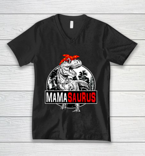 Mamasaurus T Rex Mother's Day Dinosaur Funny Mama Saurus V-Neck T-Shirt