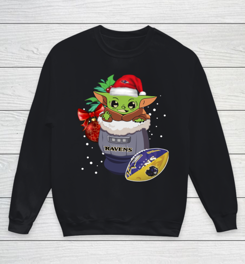 Baltimore Ravens Christmas Baby Yoda Star Wars Funny Happy NFL Youth Sweatshirt