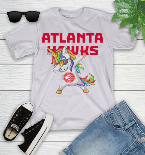 Atlanta Hawks NBA Basketball Funny Unicorn Dabbing Sports Youth T-Shirt 4