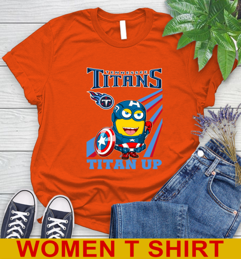 NFL Football Tennessee Titans Captain America Marvel Avengers Minion Titan Up Shirt Women's T-Shirt 3