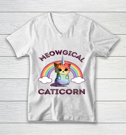 Meowgical Caticorn Cat Unicorn Girls Women Kittycorn V-Neck T-Shirt