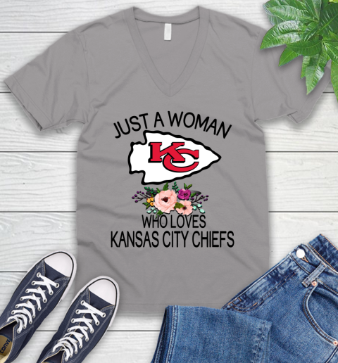 NFL Just A Woman Who Loves Kansas City Chiefs Football Sports V-Neck T-Shirt 2