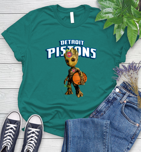 Detroit Pistons NBA Basketball Groot Marvel Guardians Of The Galaxy Women's T-Shirt 12