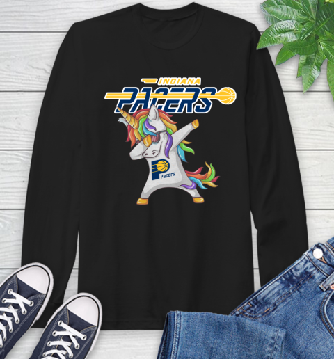 Indiana Pacers NBA Basketball Funny Unicorn Dabbing Sports Long Sleeve T-Shirt 2