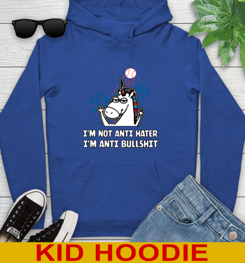 Los Angeles Dodgers MLB Baseball Unicorn I'm Not Anti Hater I'm Anti Bullshit Youth Hoodie 10