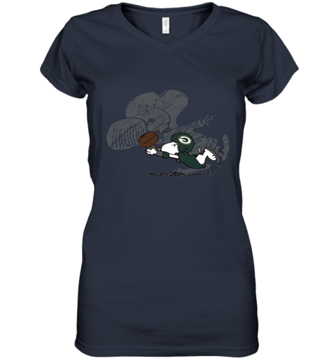 Green Bay Packers Snoopy Plays The Football Game Women's V-Neck T-Shirt