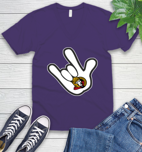 Ottawa Senators NHL Hockey Mickey Rock Hand Disney V-Neck T-Shirt 10