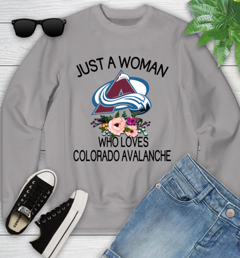 NHL Just A Woman Who Loves Colorado Avalanche Hockey Sports Youth Sweatshirt 2