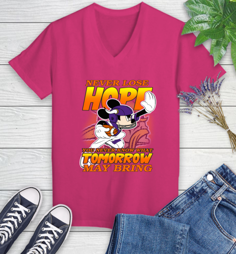Minnesota Vikings NFL Football Mickey Disney Never Lose Hope Women's V-Neck T-Shirt 9