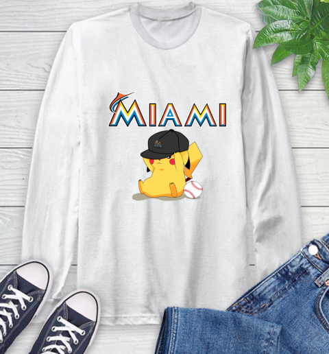 MLB Pikachu Baseball Sports Miami Marlins Long Sleeve T-Shirt