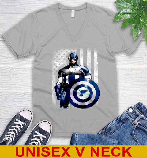 St.Louis Blues NHL Hockey Captain America Marvel Avengers American Flag Shirt V-Neck T-Shirt 3