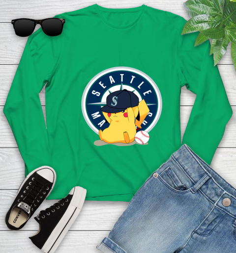 MLB Pikachu Baseball Sports Seattle Mariners Youth Long Sleeve 6