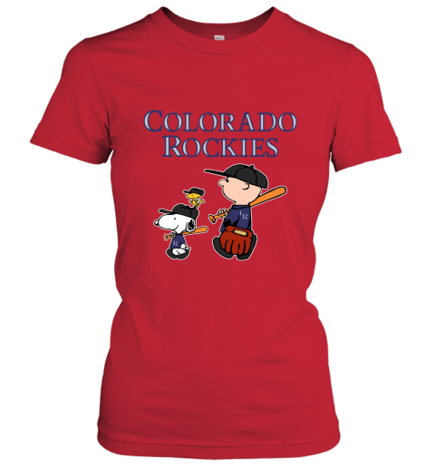 Colorado Rockies Let's Play Baseball Together Snoopy MLB Women's T-Shirt