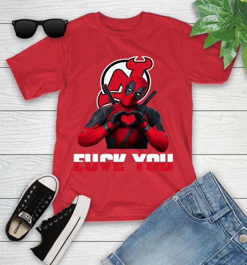 NHL New Jersey Devils Deadpool Love You Fuck You Hockey Sports Youth T-Shirt 13