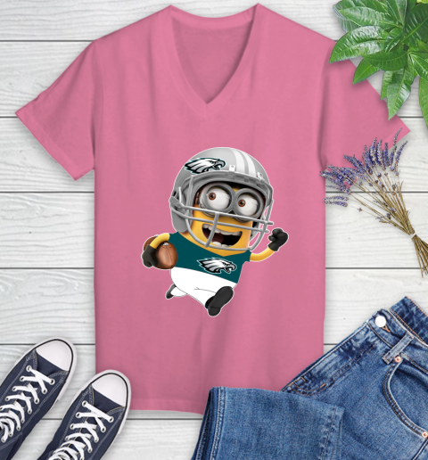 NFL Philadelphia Eagles Minions Disney Football Sports Women's V-Neck T-Shirt 13
