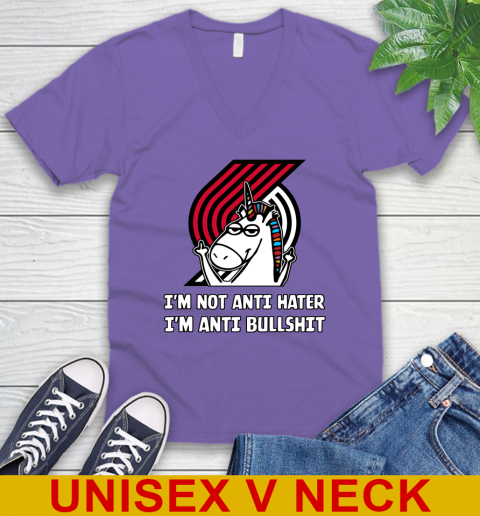 Portland Trail Blazers NBA Basketball Unicorn I'm Not Anti Hater I'm Anti Bullshit V-Neck T-Shirt 9