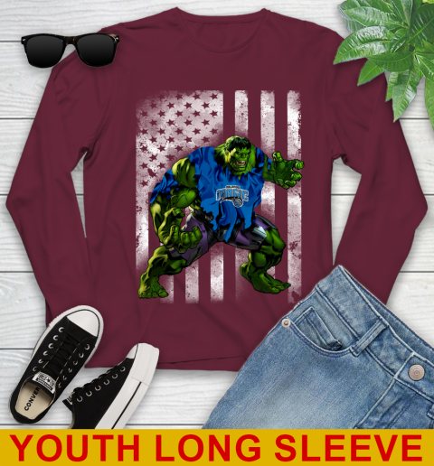 Orlando Magic Hulk Marvel Avengers NBA Basketball American Flag Youth Long Sleeve 6